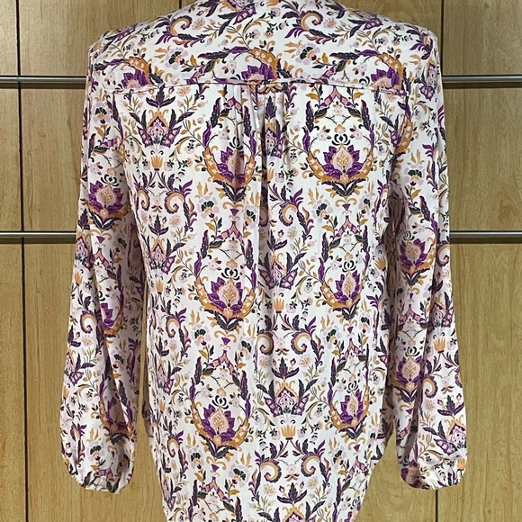 Violet & Claire Pink and Purple Long Sleeve V-Neck Ruffled Blouse - Picture 3 of 4